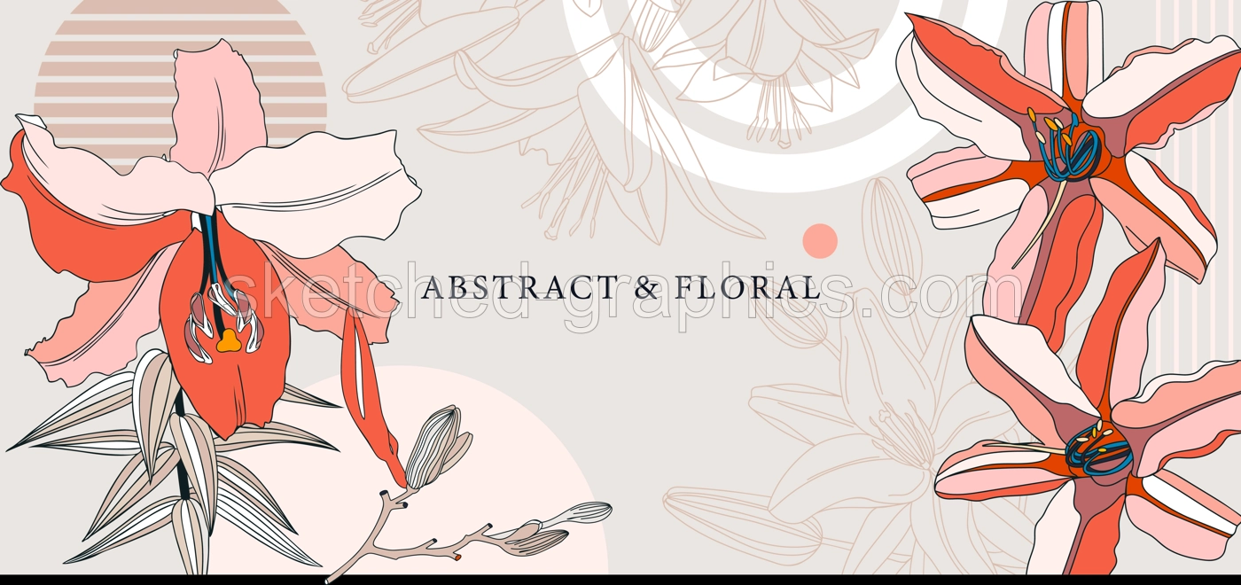 Collage style lily vector illustration. Hand-sketched summer flowers. Trendy design with botanical outlines, geometric shapes, and abstract elements. For print, poster, card, social media, wall art. Illustration